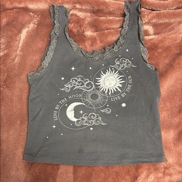 Tops - Gray Lace Trim Sun and Moon Women's Top